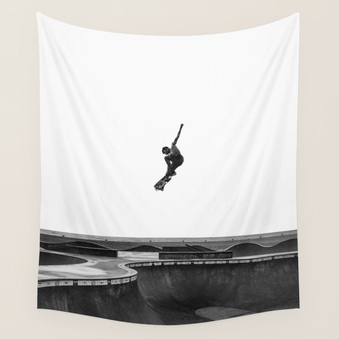 Air - Skateboarding at Venice Beach, Black and White Photography Wall Tapestry Gallery Image 4