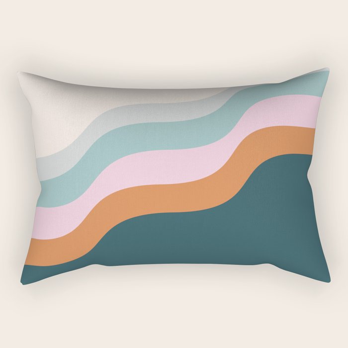 Abstract Diagonal Waves in Teal, Terracotta, and Pink Rectangular Pillow Gallery Image 2
