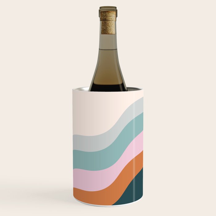 Abstract Diagonal Waves in Teal, Terracotta, and Pink Wine Chiller Gallery Image 2