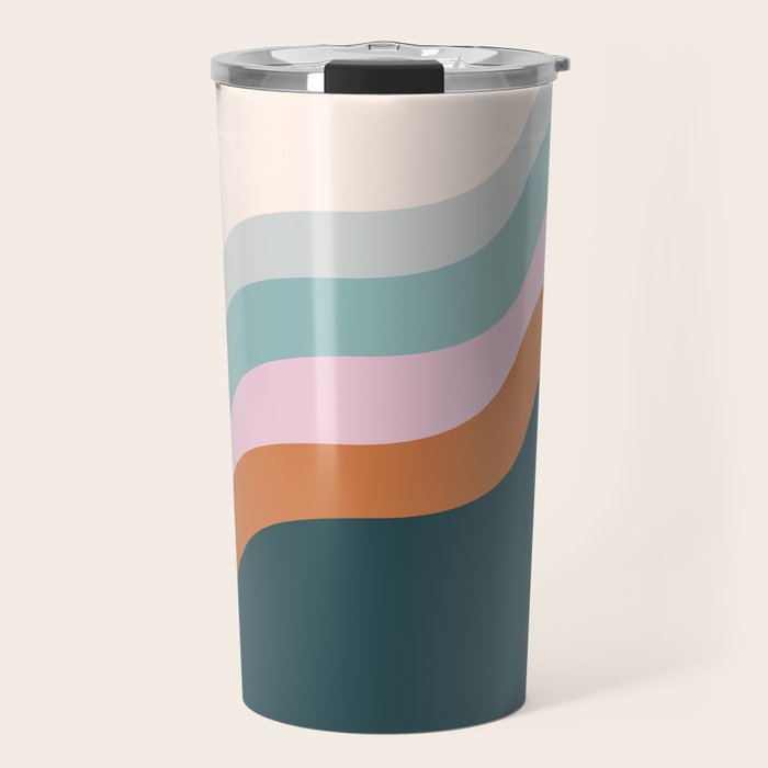 Abstract Diagonal Waves in Teal, Terracotta, and Pink Travel Mug Gallery Image 1