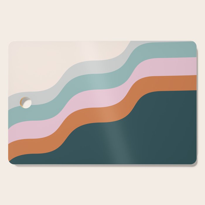 Abstract Diagonal Waves in Teal, Terracotta, and Pink Cutting Board Gallery Image 1