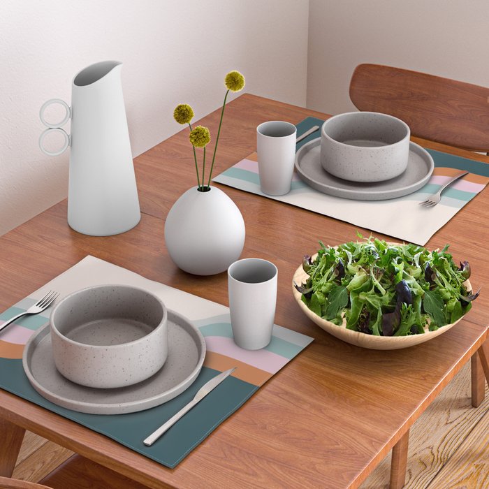 Abstract Diagonal Waves in Teal, Terracotta, and Pink Placemat Gallery Image 2