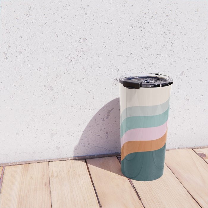 Abstract Diagonal Waves in Teal, Terracotta, and Pink Travel Mug Gallery Image 4