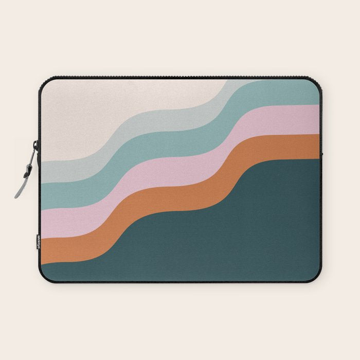 Abstract Diagonal Waves in Teal, Terracotta, and Pink Laptop Sleeve Gallery Image 1