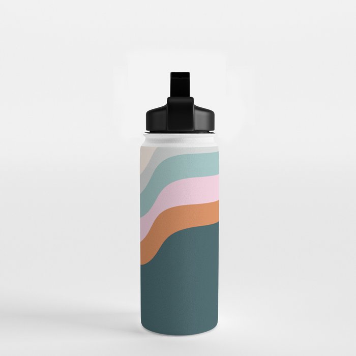 Abstract Diagonal Waves in Teal, Terracotta, and Pink Water Bottle Gallery Image 2