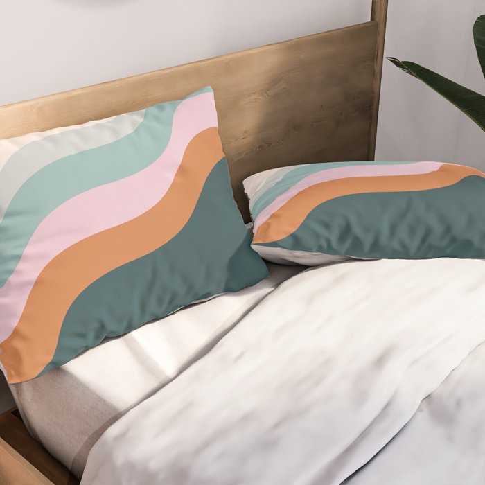 Abstract Diagonal Waves in Teal, Terracotta, and Pink Pillow Sham Gallery Image 2