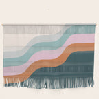 Abstract Diagonal Waves in Teal, Terracotta, and Pink Wall Hanging Gallery Image 1
