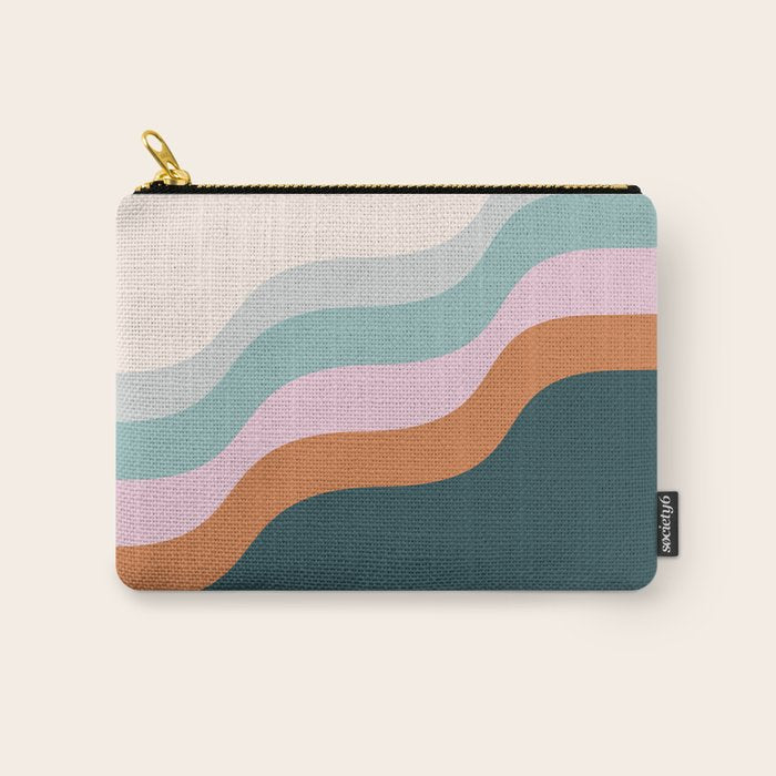 Abstract Diagonal Waves in Teal, Terracotta, and Pink Carry All Pouch Gallery Image 1