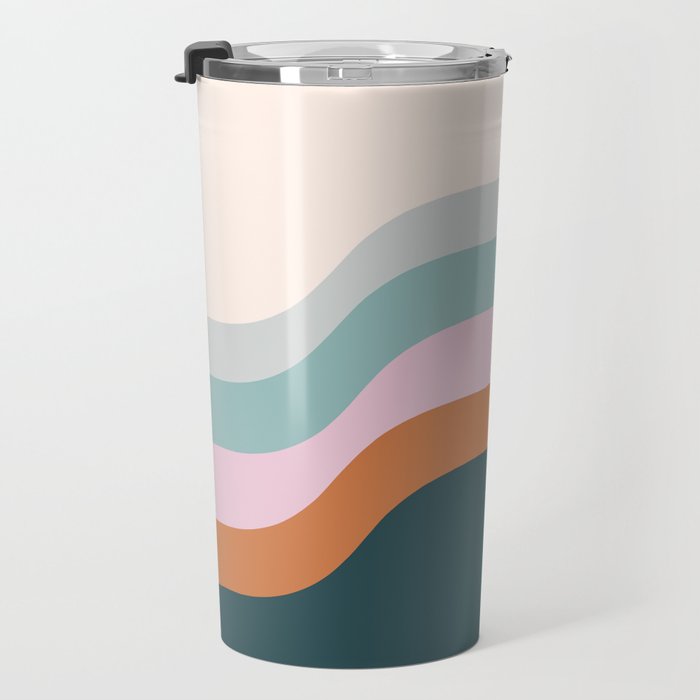 Abstract Diagonal Waves in Teal, Terracotta, and Pink Travel Mug Gallery Image 3