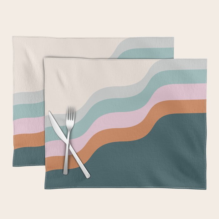 Abstract Diagonal Waves in Teal, Terracotta, and Pink Placemat Gallery Image 1