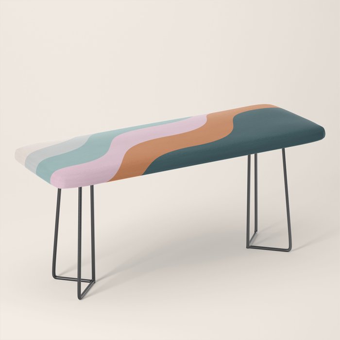 Abstract Diagonal Waves in Teal, Terracotta, and Pink Bench Gallery Image 1
