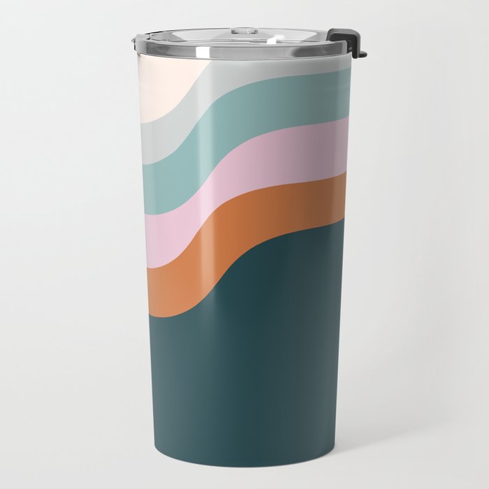 Abstract Diagonal Waves in Teal, Terracotta, and Pink Travel Mug Gallery Image 2