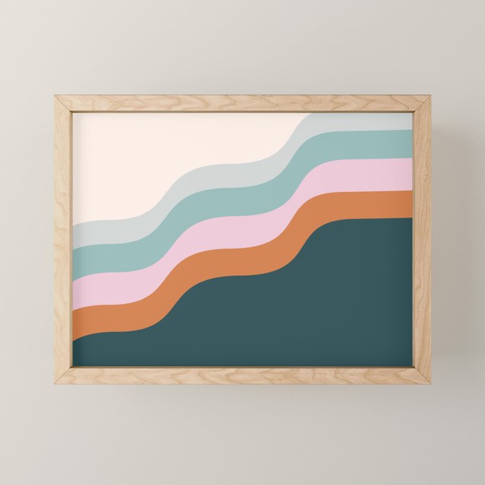 Abstract Diagonal Waves in Teal, Terracotta, and Pink Mini Art Print Gallery Image 1