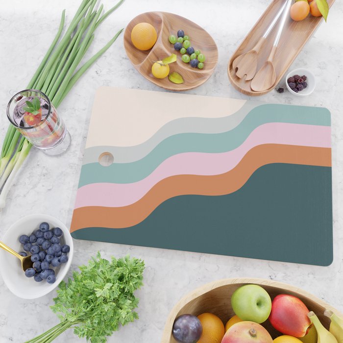 Abstract Diagonal Waves in Teal, Terracotta, and Pink Cutting Board Gallery Image 2