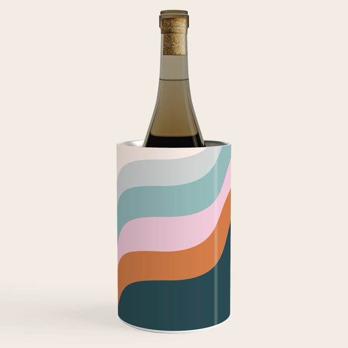 Abstract Diagonal Waves in Teal, Terracotta, and Pink Wine Chiller Gallery Image 1