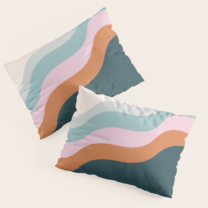 Abstract Diagonal Waves in Teal, Terracotta, and Pink Pillow Sham Gallery Image 3