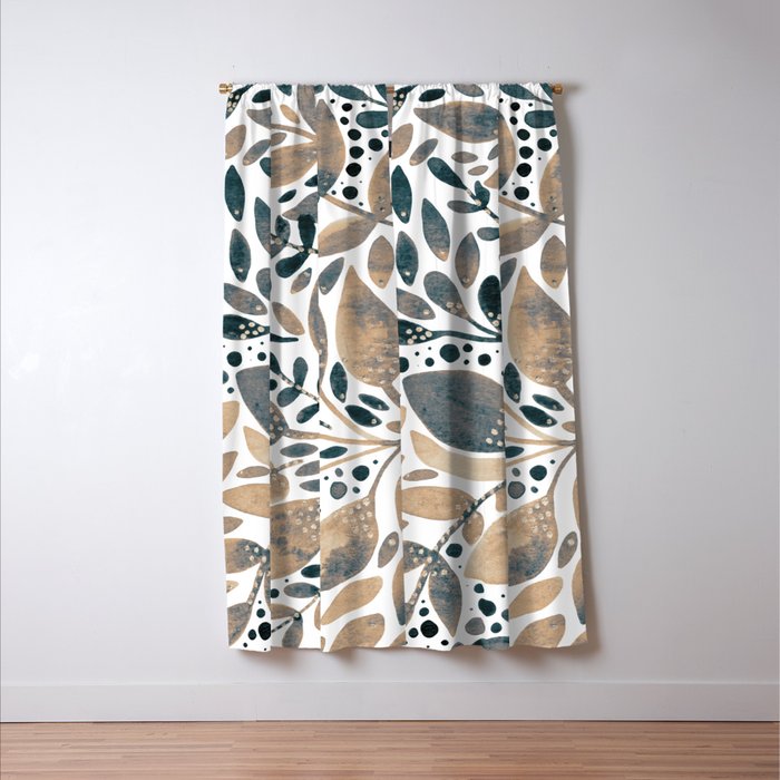 Watercolor branches and leaves - neutral Window Curtain Gallery Image 3