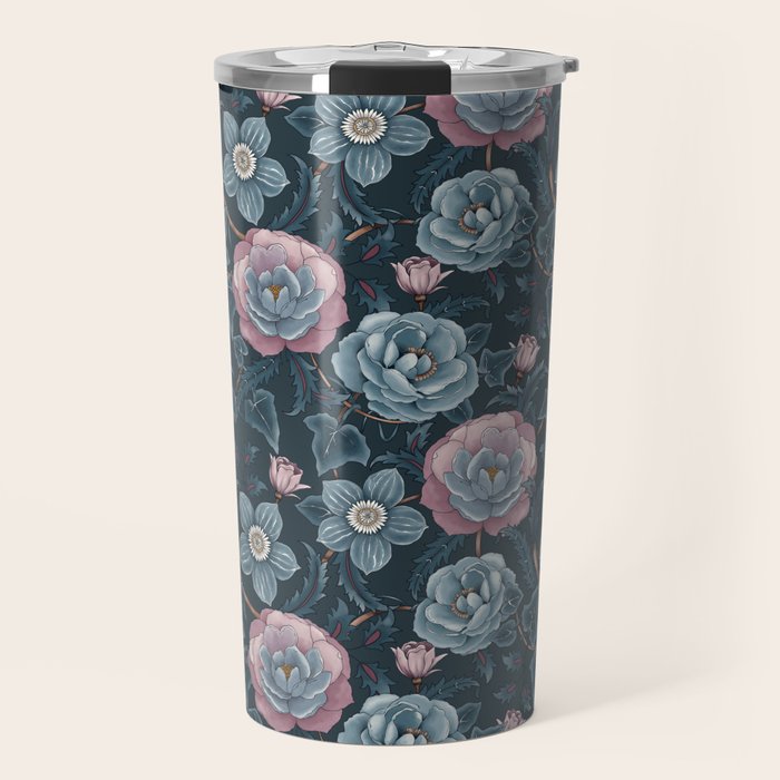 Dark Floral Elegance Travel Mug Gallery Image 1