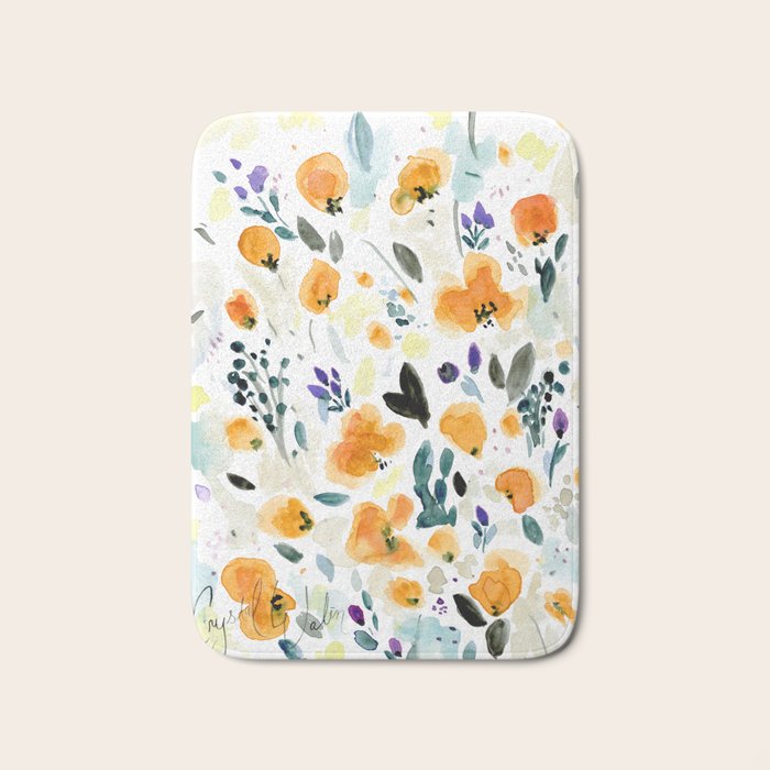 Cali Poppies + wild flowers Bath Mat Gallery Image 1