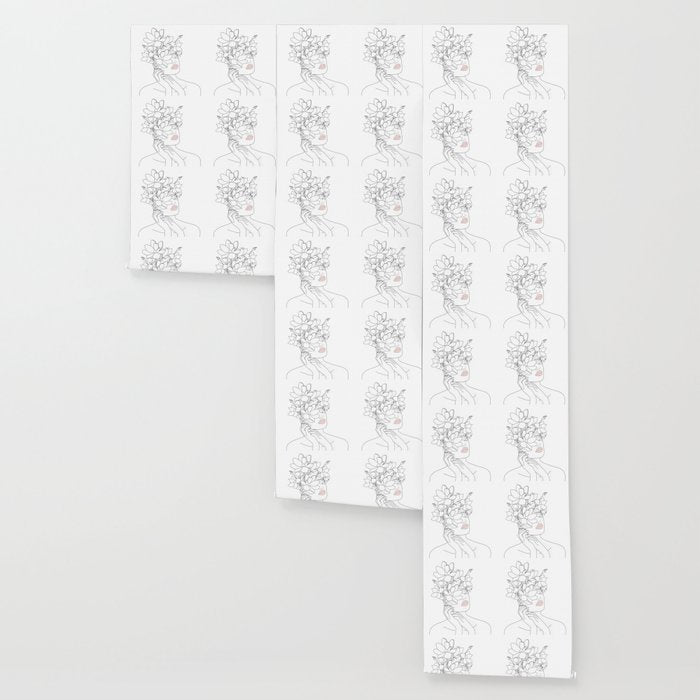 Minimal Line Art Woman with Magnolia Wallpaper Gallery Image 3