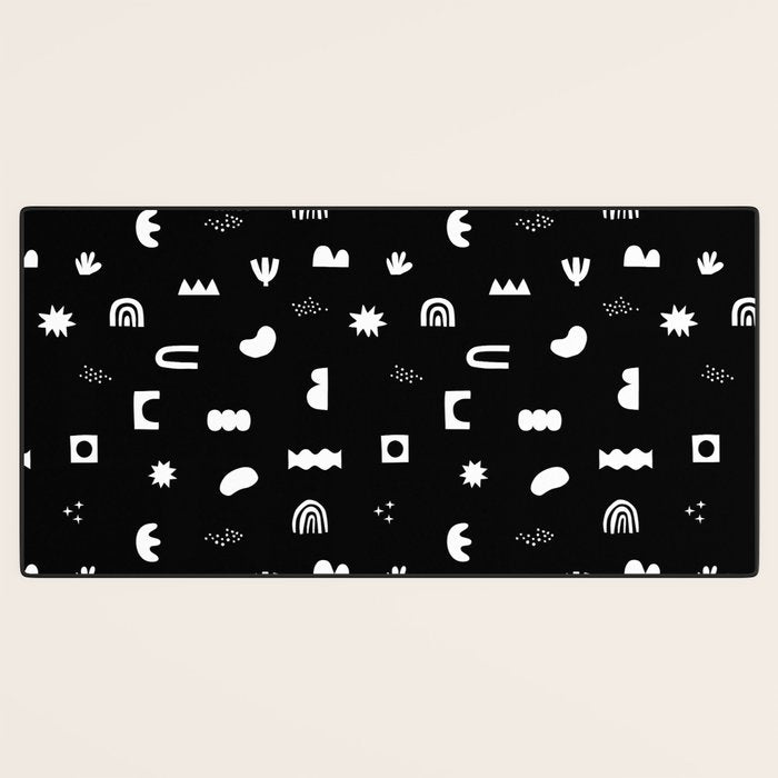 Black and white abstract organic shape pattern Desk Mat Gallery Image 3