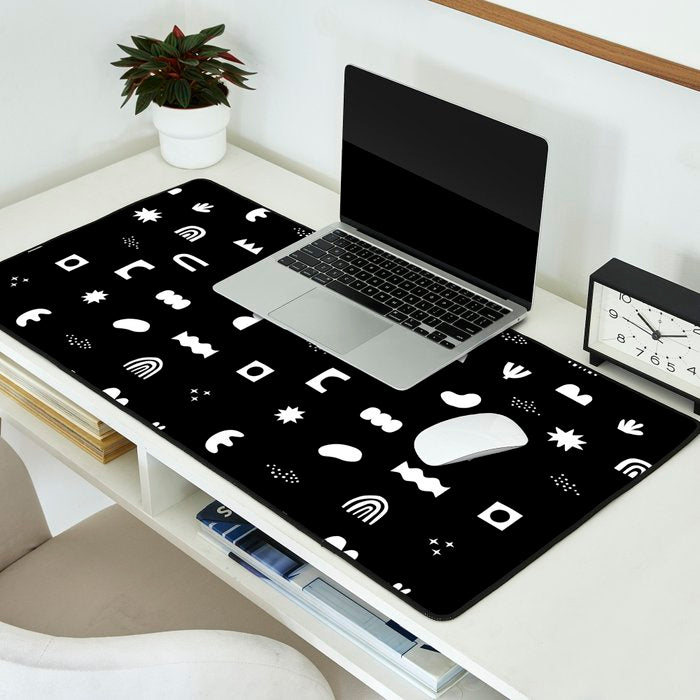 Black and white abstract organic shape pattern Desk Mat Gallery Image 2