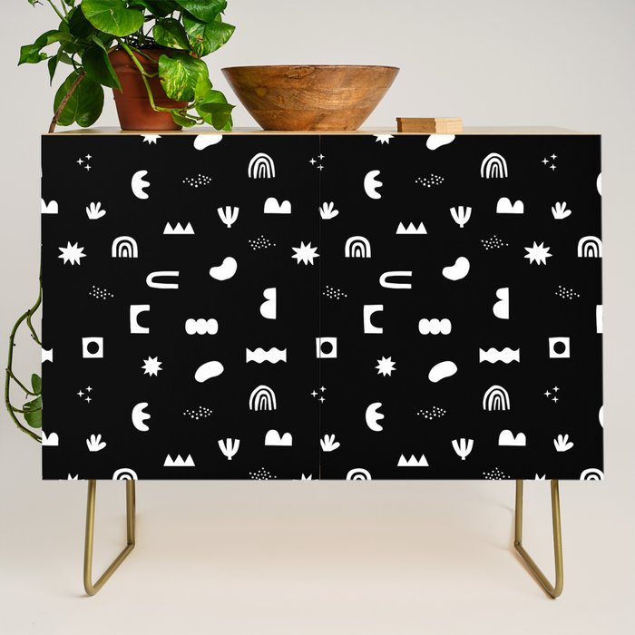 Black and white abstract organic shape pattern Credenza Gallery Image 1