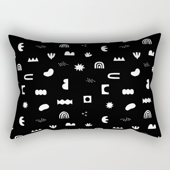Black and white abstract organic shape pattern Rectangular Pillow Gallery Image 1