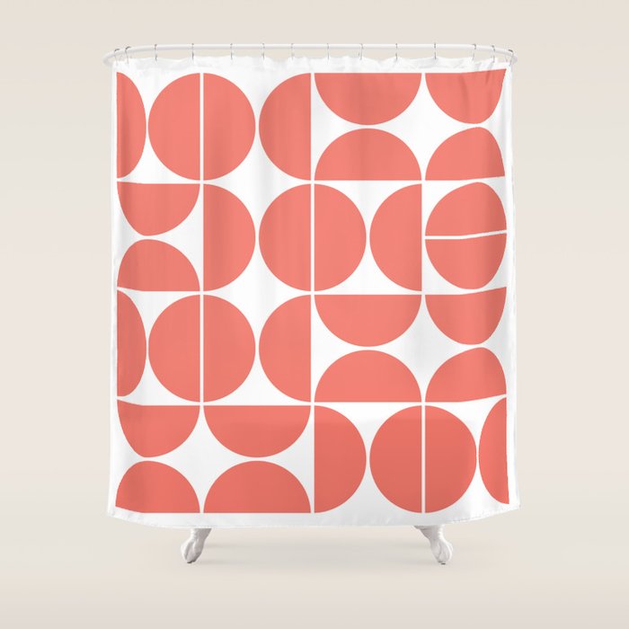 Mid Century Modern Geometric 04 Living Coral Shower Curtain Gallery Image 1