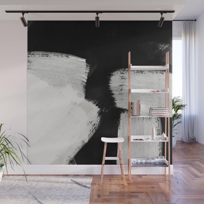 brush stroke black white painted Wall Mural Gallery Image 1