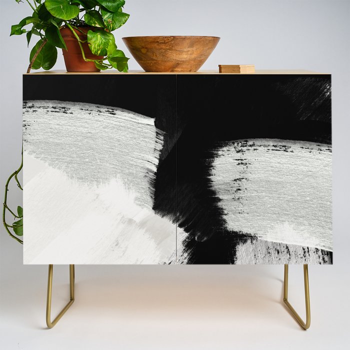 brush stroke black white painted Credenza Gallery Image 1