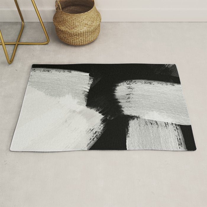 brush stroke black white painted Rug Gallery Image 1