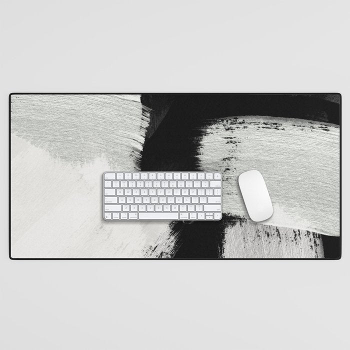 brush stroke black white painted Desk Mat Gallery Image 1