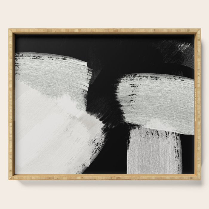 brush stroke black white painted Serving Tray Gallery Image 1