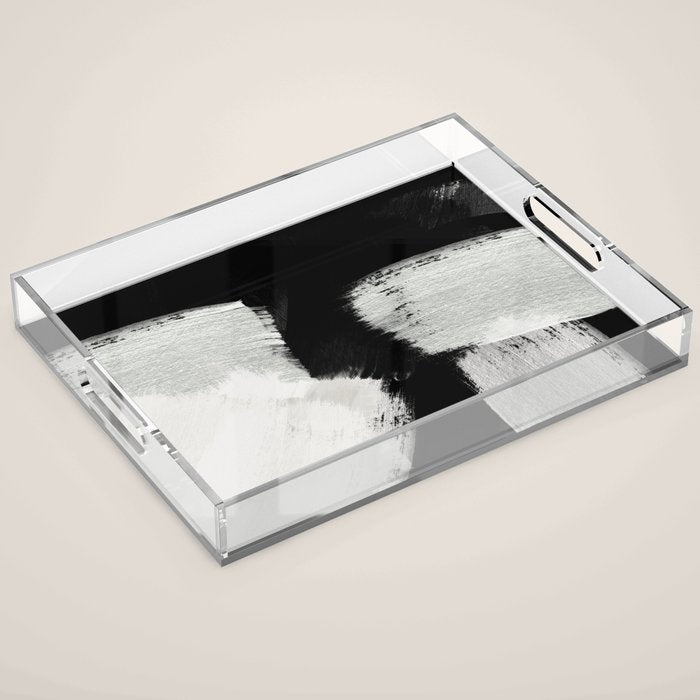 brush stroke black white painted Acrylic Tray Gallery Image 1