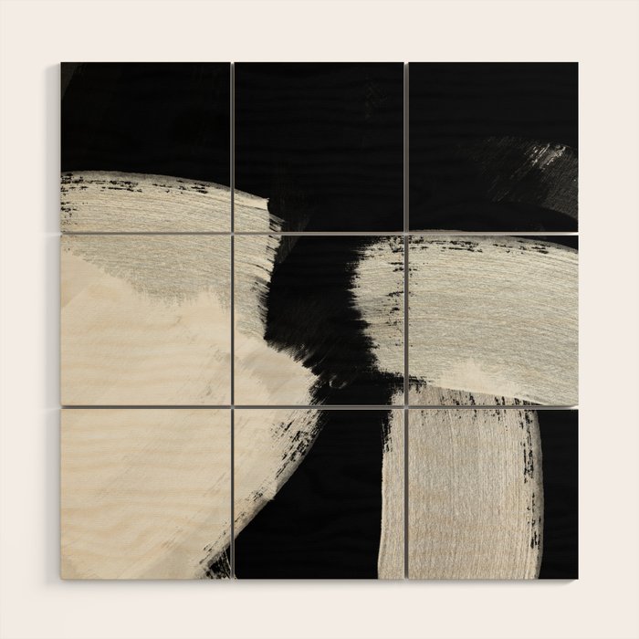 brush stroke black white painted Wood Wall Art Gallery Image 1