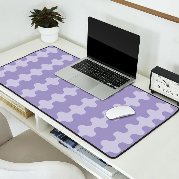 Purple Ogee A-Go-Go Vertical Stripes Pop Pattern in Lavender Monochrome Desk Mat Gallery Image 2