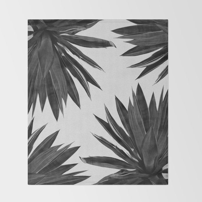 Agave Cactus Black & White Throw Blanket Gallery Image 2