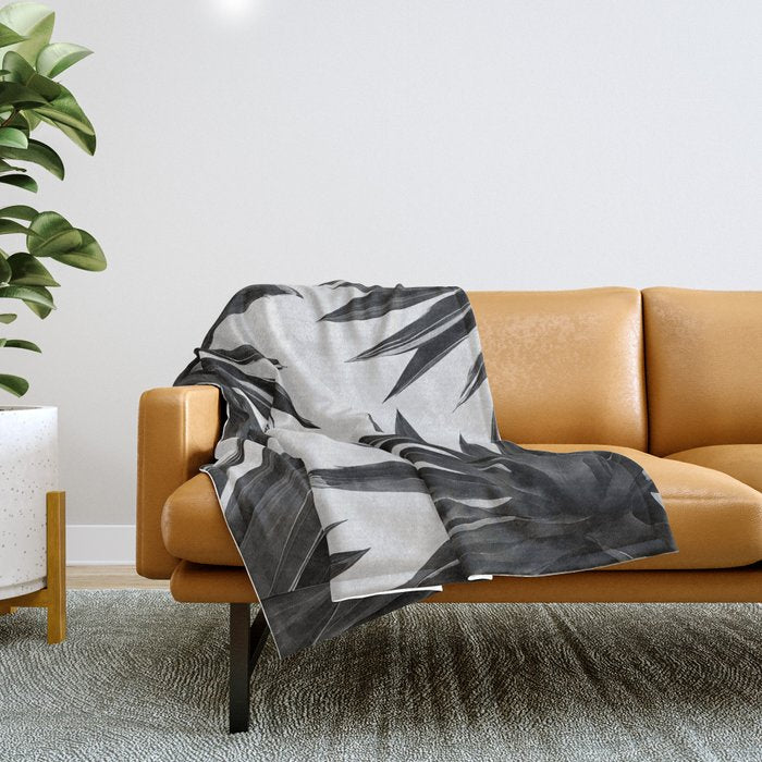 Agave Cactus Black & White Throw Blanket Gallery Image 1