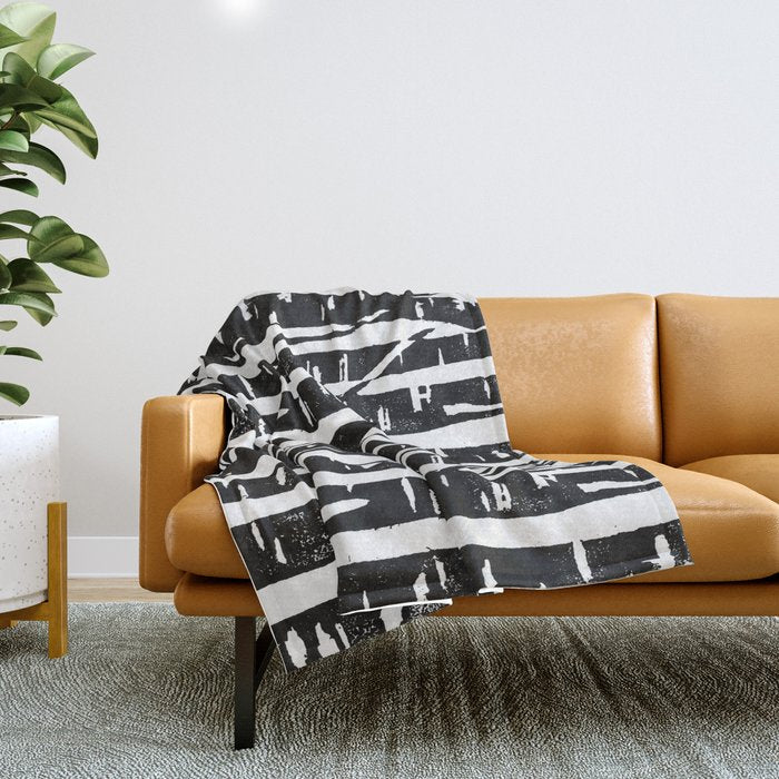 Woodcut Birches Black Throw Blanket Gallery Image 1