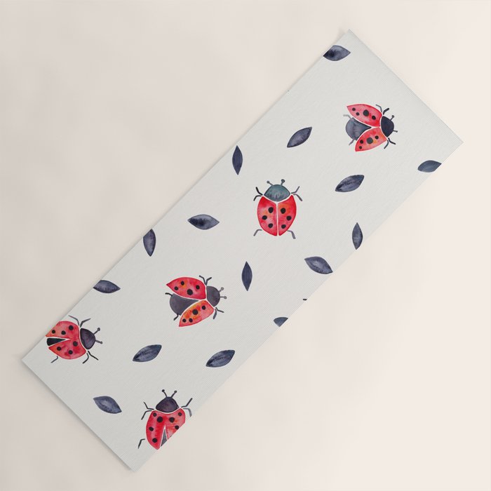 Lucky Ladybugs & Black Leaves Yoga Mat Gallery Image 1