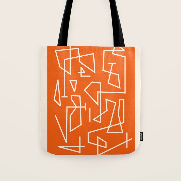 Peripatesis 2 Mid Century Modern Minimalist Line Abstract Orange Tote Bag Gallery Image 1