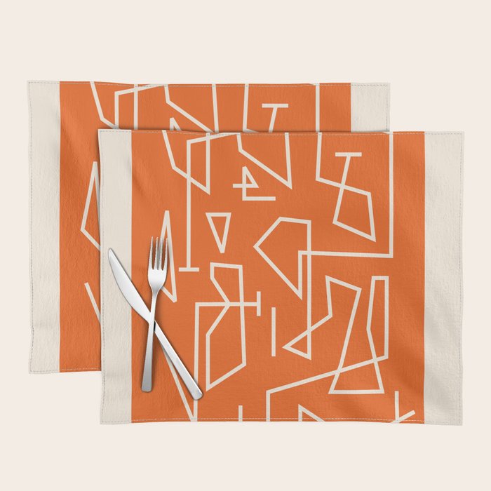 Peripatesis 2 Mid Century Modern Minimalist Line Abstract Orange Placemat Gallery Image 1