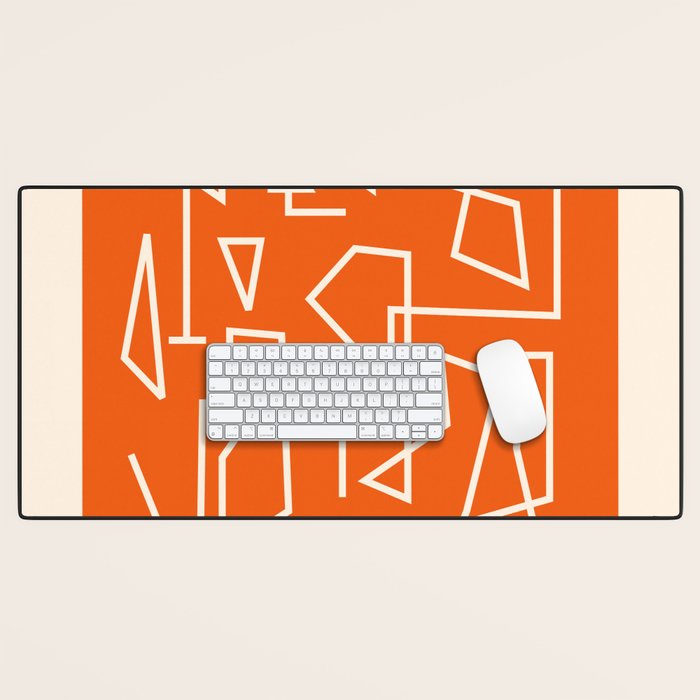 Peripatesis 2 Mid Century Modern Minimalist Line Abstract Orange Desk Mat Gallery Image 1