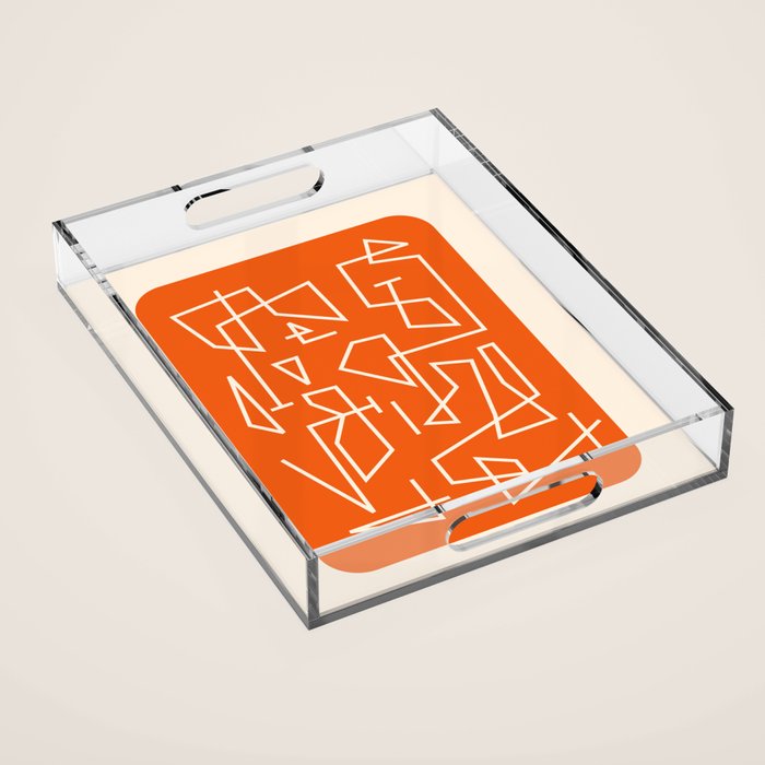 Peripatesis 2 Mid Century Modern Minimalist Line Abstract Orange Acrylic Tray Gallery Image 1