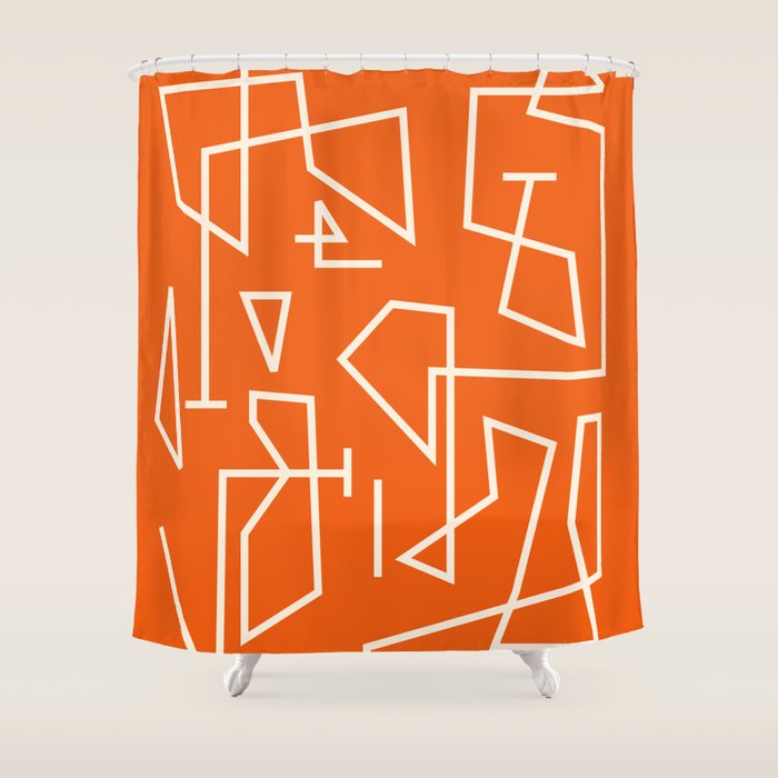 Peripatesis 2 Mid Century Modern Minimalist Line Abstract Orange Shower Curtain Gallery Image 1