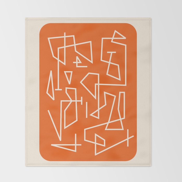 Peripatesis 2 Mid Century Modern Minimalist Line Abstract Orange Throw Blanket Gallery Image 2