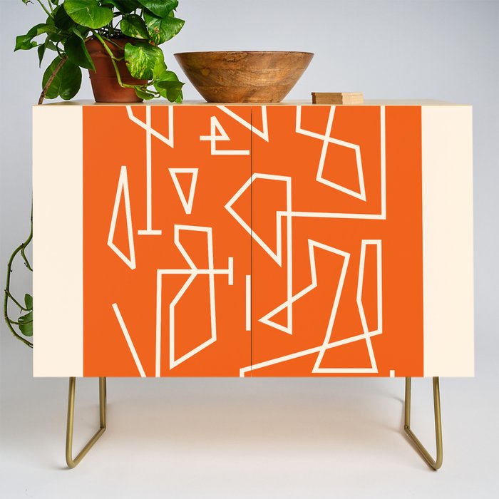 Peripatesis 2 Mid Century Modern Minimalist Line Abstract Orange Credenza Gallery Image 1