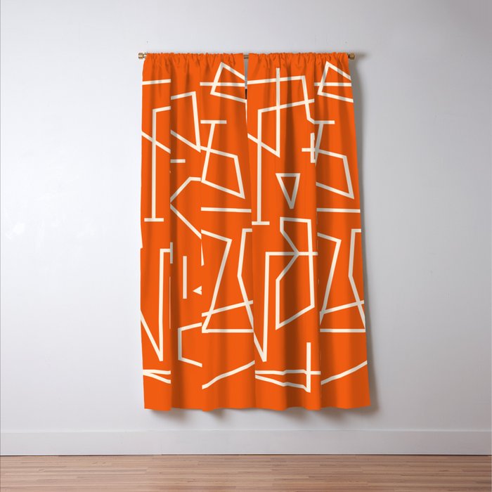 Peripatesis 2 Mid Century Modern Minimalist Line Abstract Orange Window Curtain Gallery Image 3