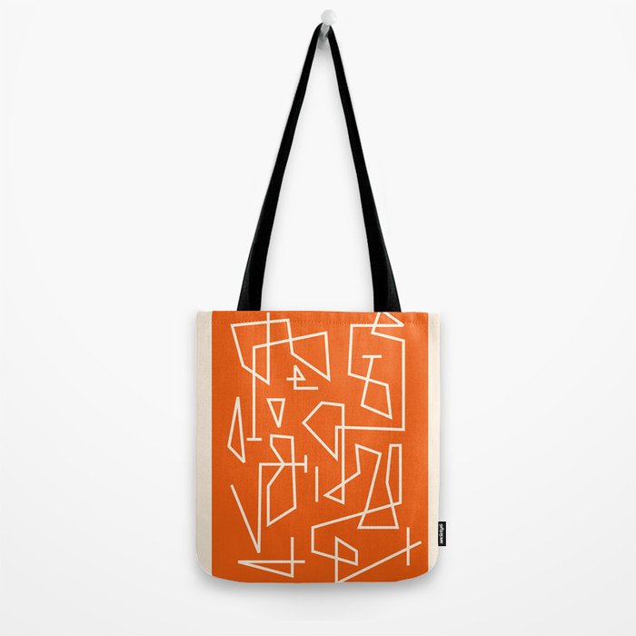 Peripatesis 2 Mid Century Modern Minimalist Line Abstract Orange Tote Bag Gallery Image 2
